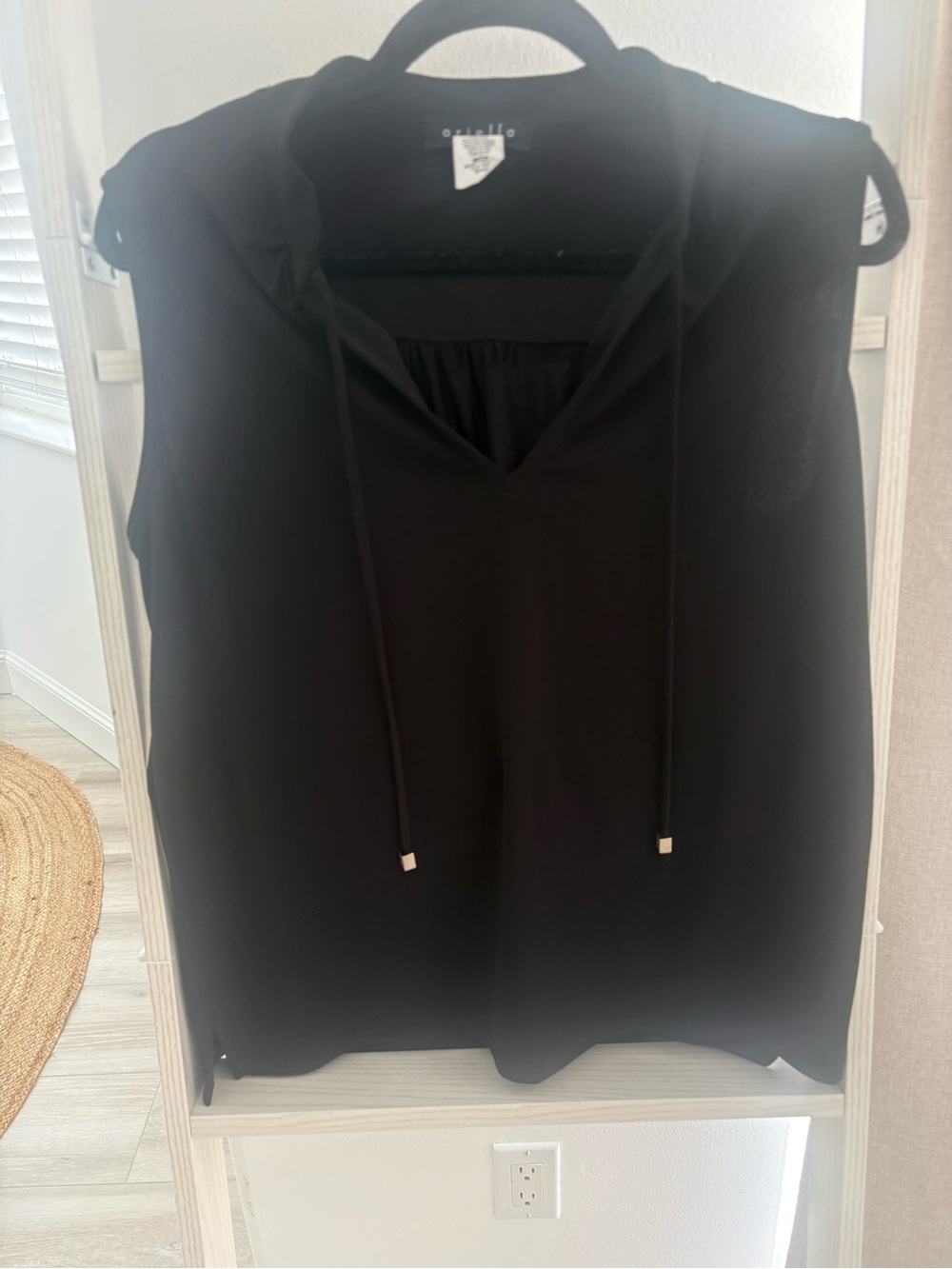 Ariella Black Sleeveless Hooded Blouse with Drawstrings